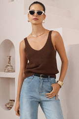 Costa Knit Top - V-Neck Tank Top in Chocolate
