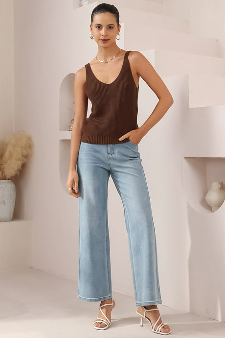 Costa Knit Top - V-Neck Tank Top in Chocolate