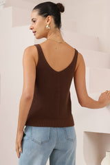 Costa Knit Top - V-Neck Tank Top in Chocolate