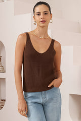 Costa Knit Top - V-Neck Tank Top in Chocolate