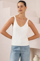 Costa Knit Top - V-Neck Tank Top in White
