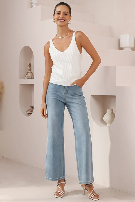 Costa Knit Top - V-Neck Tank Top in White