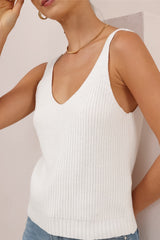 Costa Knit Top - V-Neck Tank Top in White