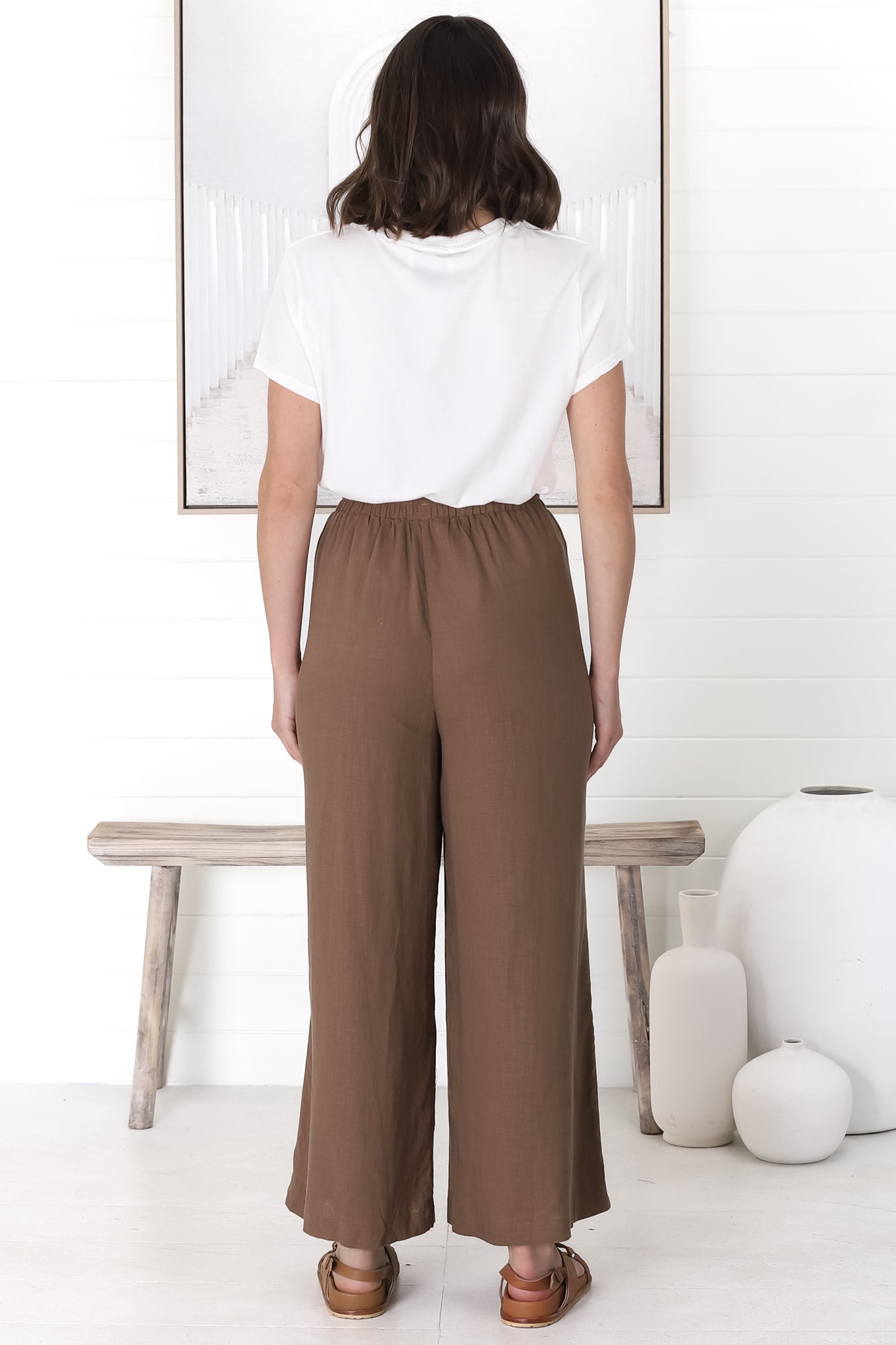 Crawley Linen Pants - Paperbag High Waisted Pants in Brown