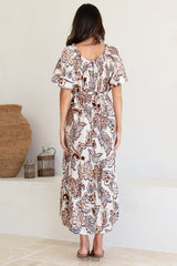 Criselda Maxi Dress - On or Off Shoulder Ballon Sleeve Dress in Palermo Print
