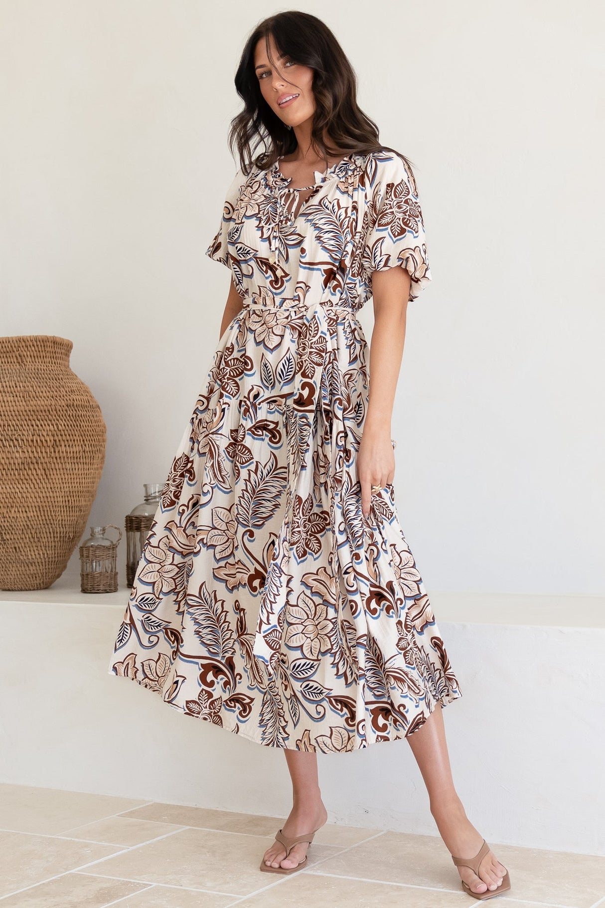 Criselda Maxi Dress - On or Off Shoulder Ballon Sleeve Dress in Palermo Print
