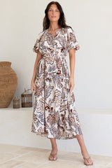 Criselda Maxi Dress - On or Off Shoulder Ballon Sleeve Dress in Palermo Print