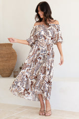 Criselda Maxi Dress - On or Off Shoulder Ballon Sleeve Dress in Palermo Print