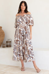 Criselda Maxi Dress - On or Off Shoulder Ballon Sleeve Dress in Palermo Print