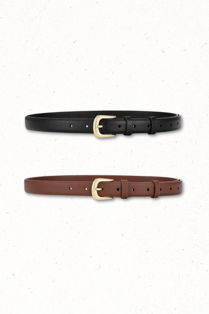 Cruz PU Leather Gold Buckle Thin Belt Set - Black/Brown