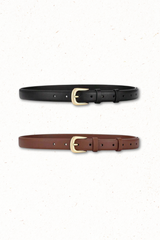 Cruz PU Leather Gold Buckle Thin Belt Set - Black/Brown