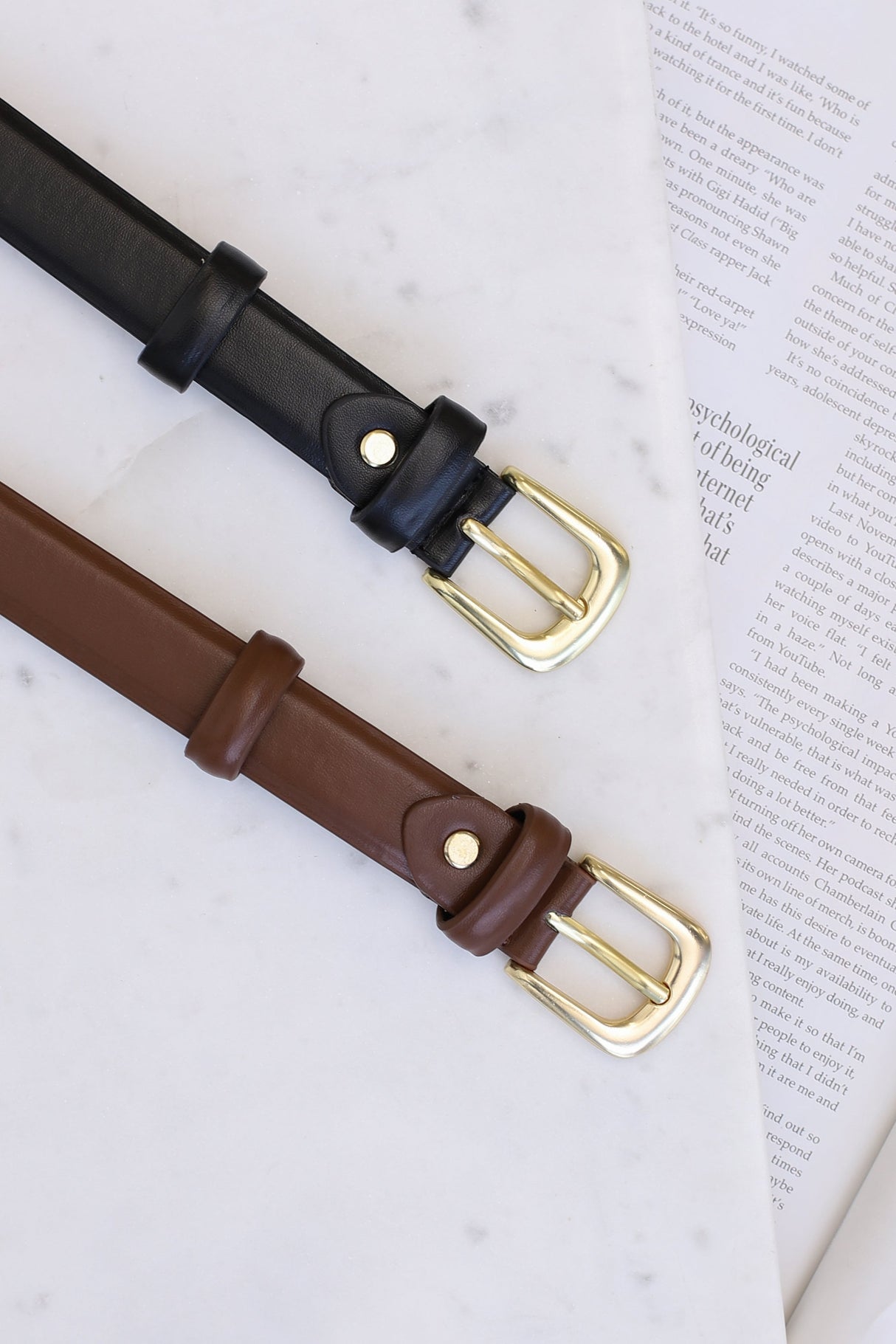 Cruz PU Leather Gold Buckle Thin Belt Set - Black/Brown