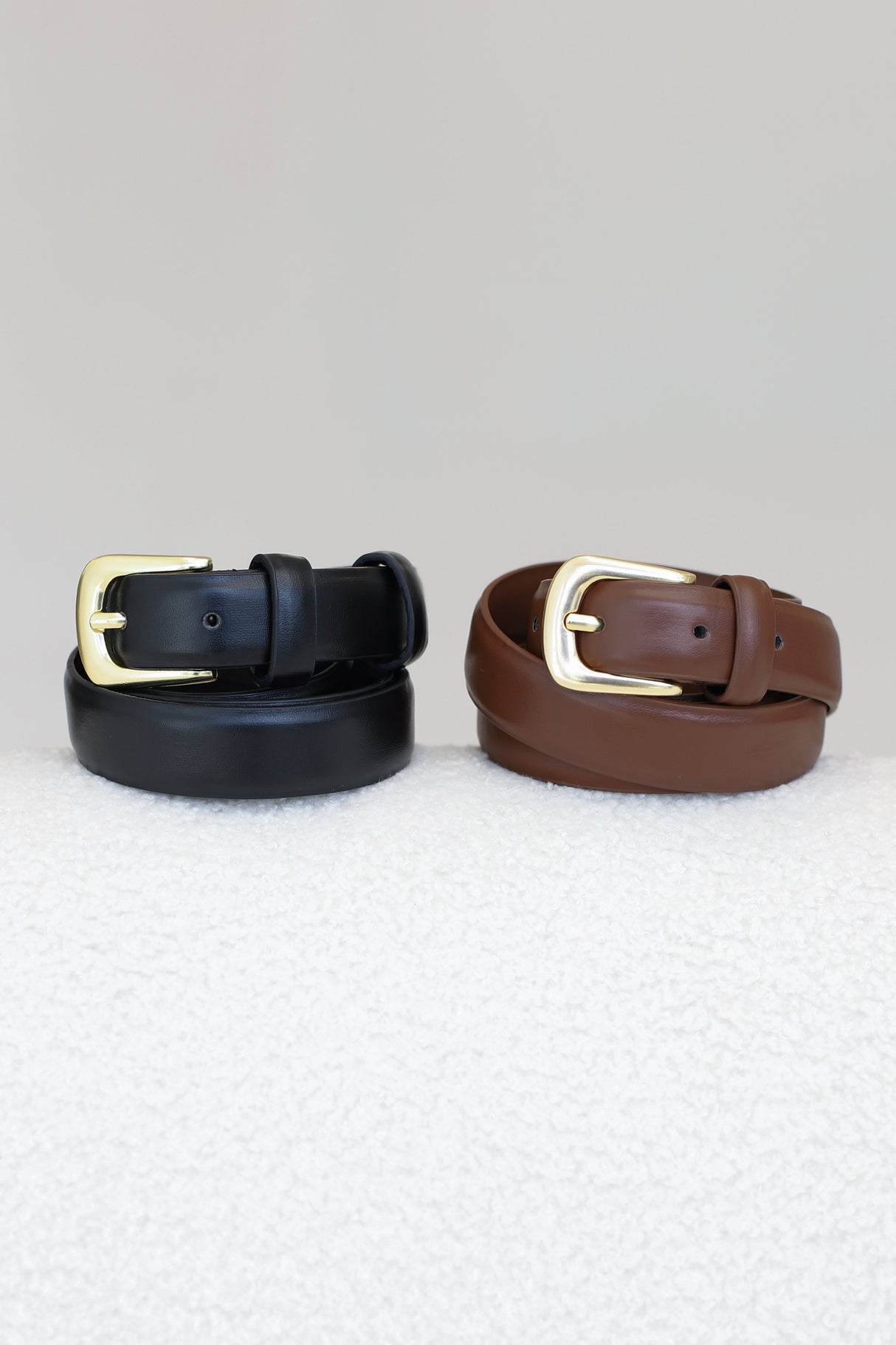 Cruz PU Leather Gold Buckle Thin Belt Set - Black/Brown