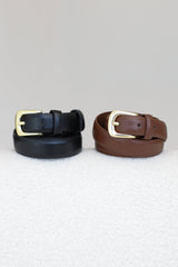 Cruz PU Leather Gold Buckle Thin Belt Set - Black/Brown