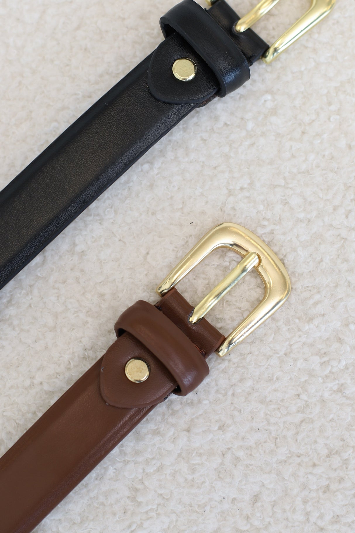 Cruz PU Leather Gold Buckle Thin Belt Set - Black/Brown