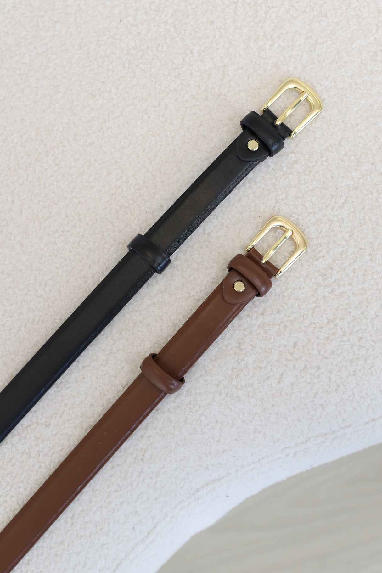 Cruz PU Leather Gold Buckle Thin Belt Set - Black/Brown
