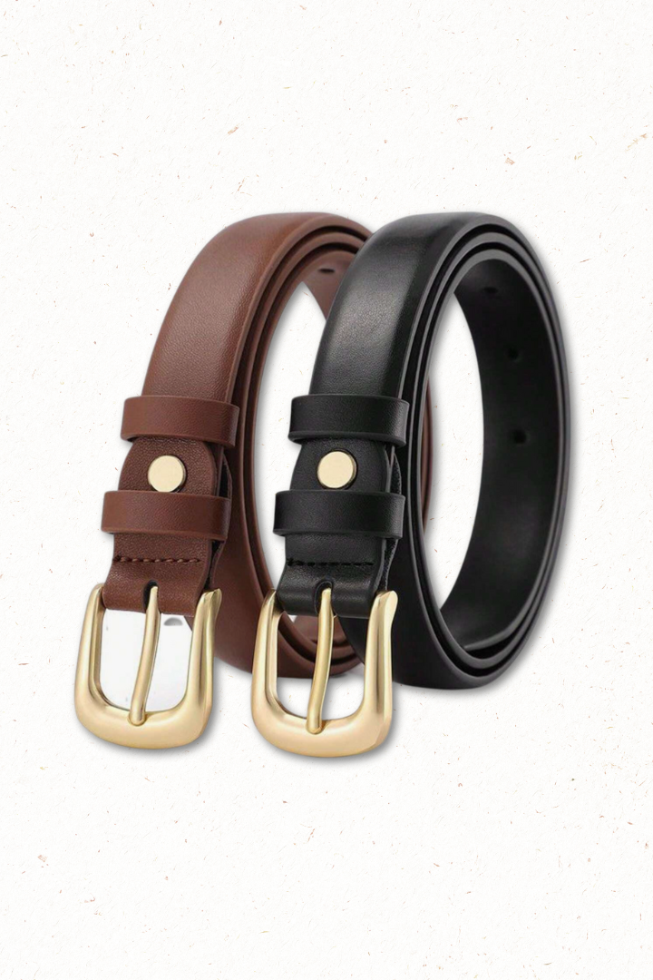 Cruz PU Leather Gold Buckle Thin Belt Set - Black/Brown