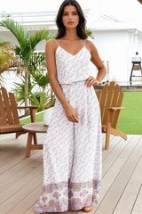 Crystal Jumpsuit - V Neck Spaghetti Strap Jumpsuit in Lulu Print