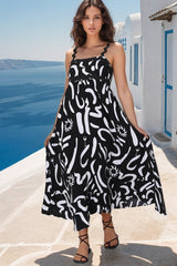 Bailie Maxi Dress - Rick Rack Detailed Sun Dress with Pockets Daley Print in Black