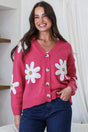 Model wearing Daisy Belle Cardigan in Hot Pink from Salty Crush