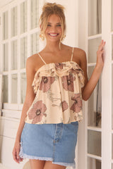 Daisy Cami - Ruffled Spaghetti Strap Cami in April Print