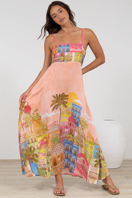 Danica Maxi Dress - Adjustable Spaghetti Strap Sun Dress in Tullia Print