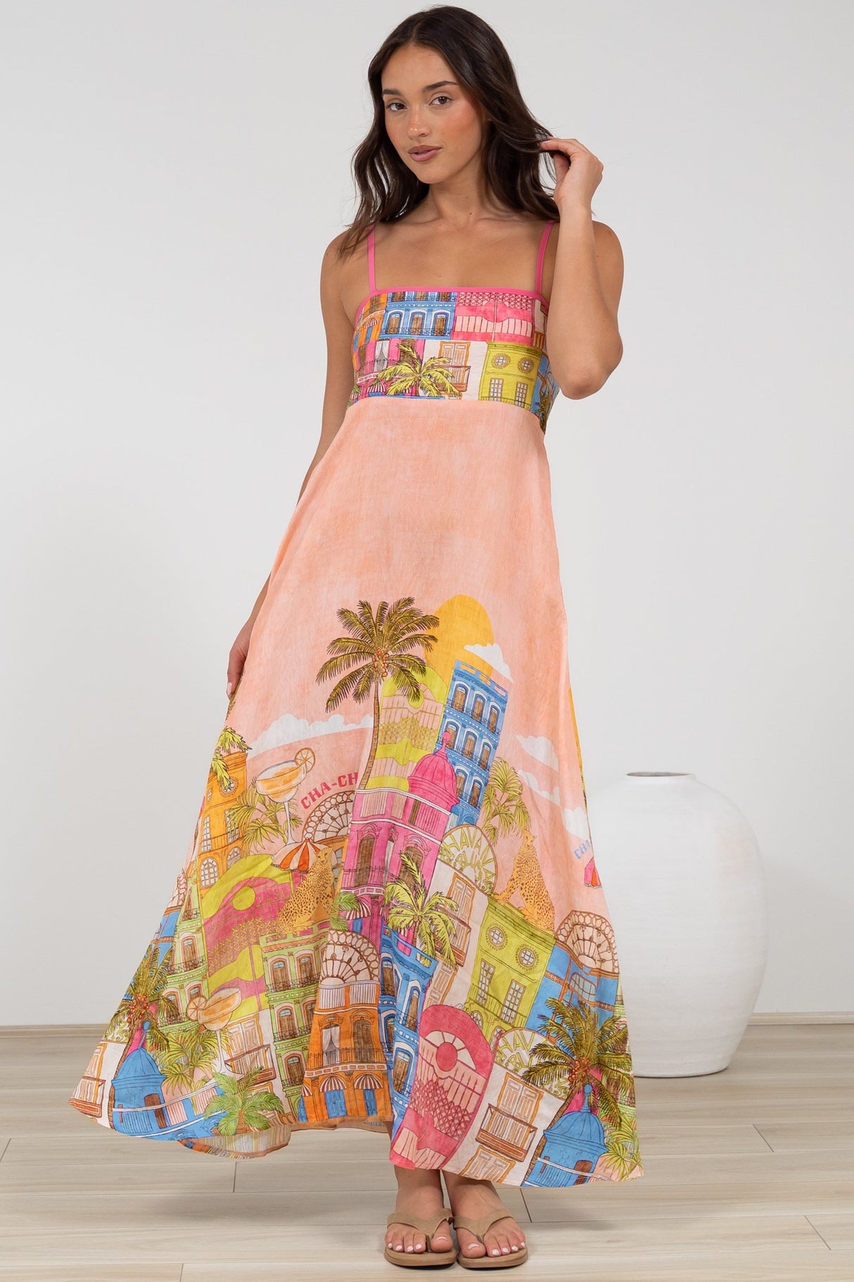 Danica Maxi Dress - Adjustable Spaghetti Strap Sun Dress in Tullia Print