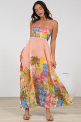 Danica Maxi Dress - Adjustable Spaghetti Strap Sun Dress in Tullia Print