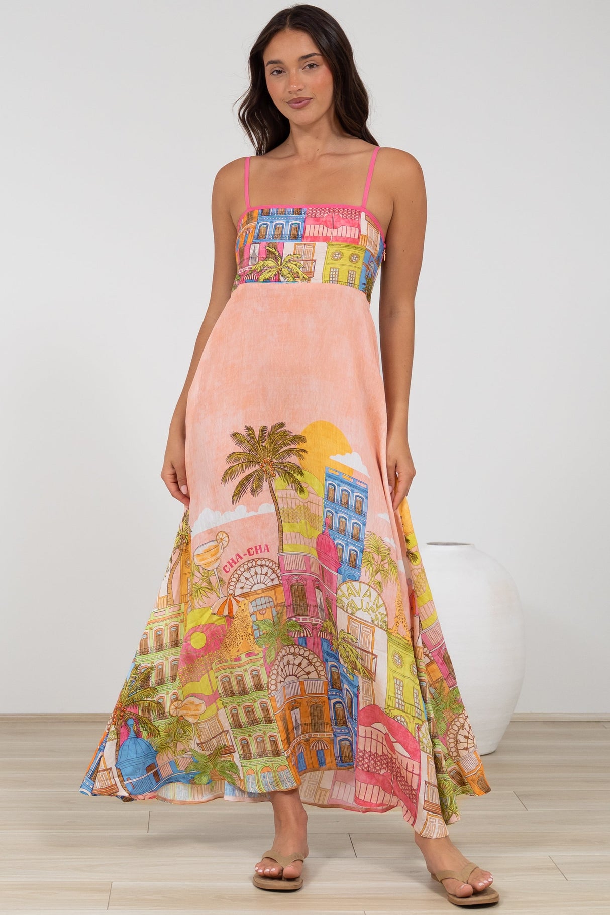Danica Maxi Dress - Adjustable Spaghetti Strap Sun Dress in Tullia Print