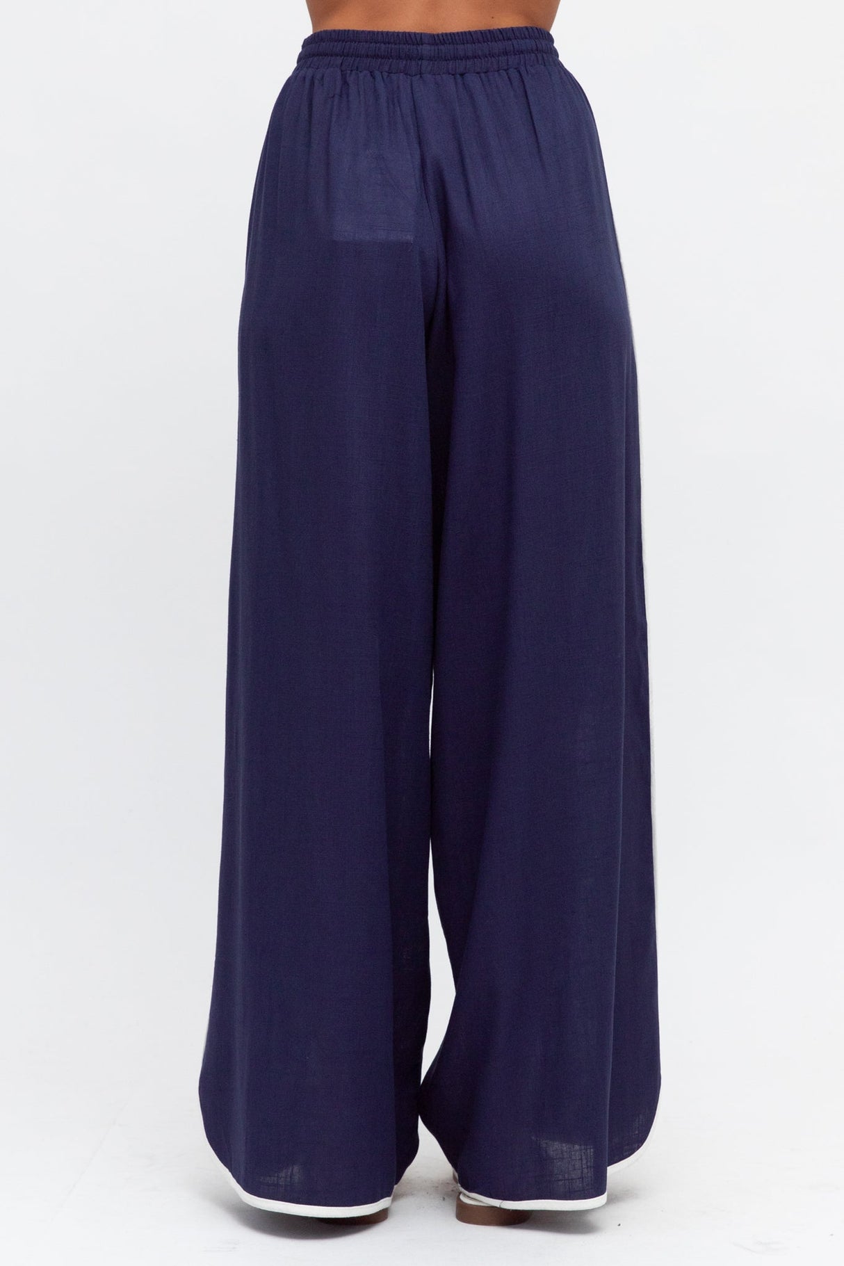 Danica Pants - High Waisted Relaxed Pant with Contrast Piping Details in Navy