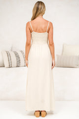 Danila Midi Dress - Front Tie Bodice Cut Out Detail Midi with Adjustable Straps in Beige