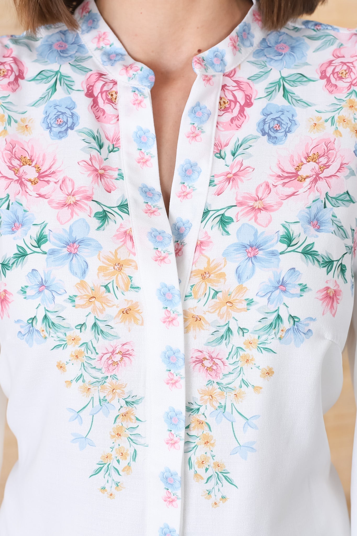 Danny Mini Dress - Mandarin Collar Buttoned Down Dress in Flora Print