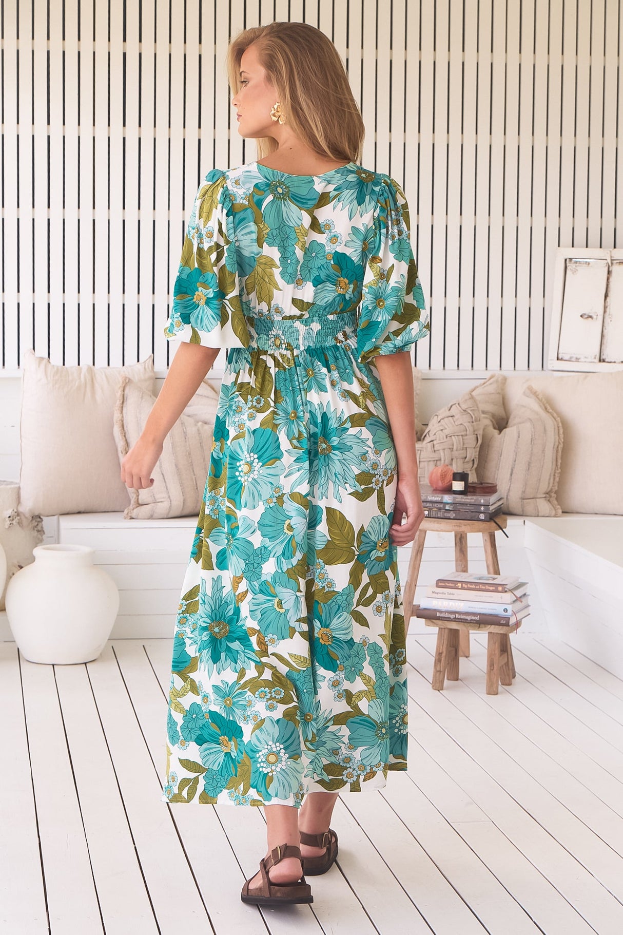 JAASE - Daphne Maxi Dress: A Line Dress with Balloon Sleeves in Amaya Print