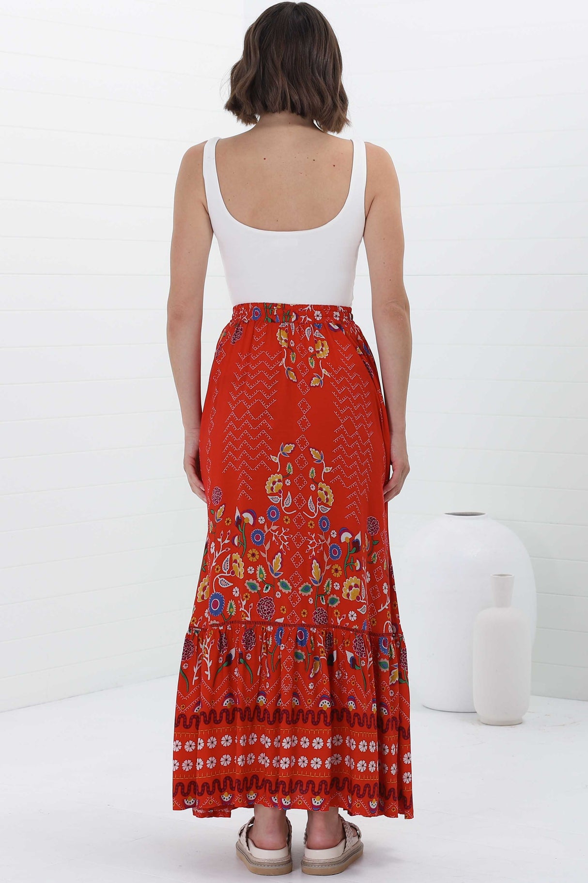 JAASE - Daphne Maxi Skirt: Tiered High Waisted Maxi Skirt in Sweet Escape Print