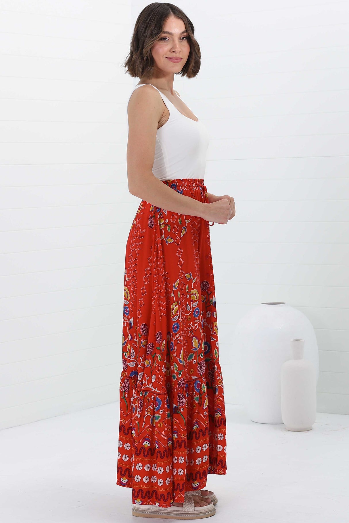 JAASE - Daphne Maxi Skirt: Tiered High Waisted Maxi Skirt in Sweet Escape Print