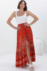 JAASE - Daphne Maxi Skirt: Tiered High Waisted Maxi Skirt in Sweet Escape Print