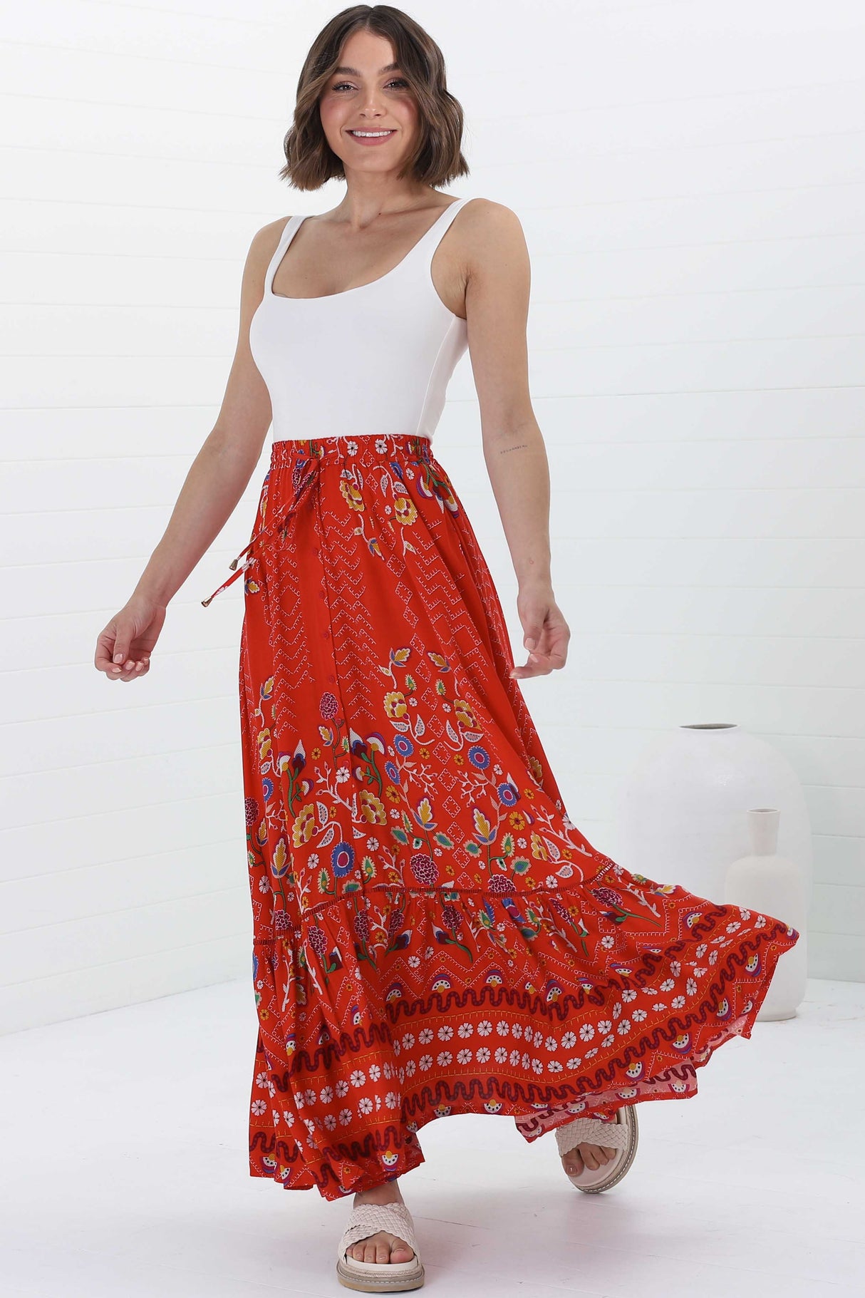 JAASE - Daphne Maxi Skirt: Tiered High Waisted Maxi Skirt in Sweet Escape Print