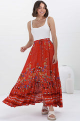 JAASE - Daphne Maxi Skirt: Tiered High Waisted Maxi Skirt in Sweet Escape Print