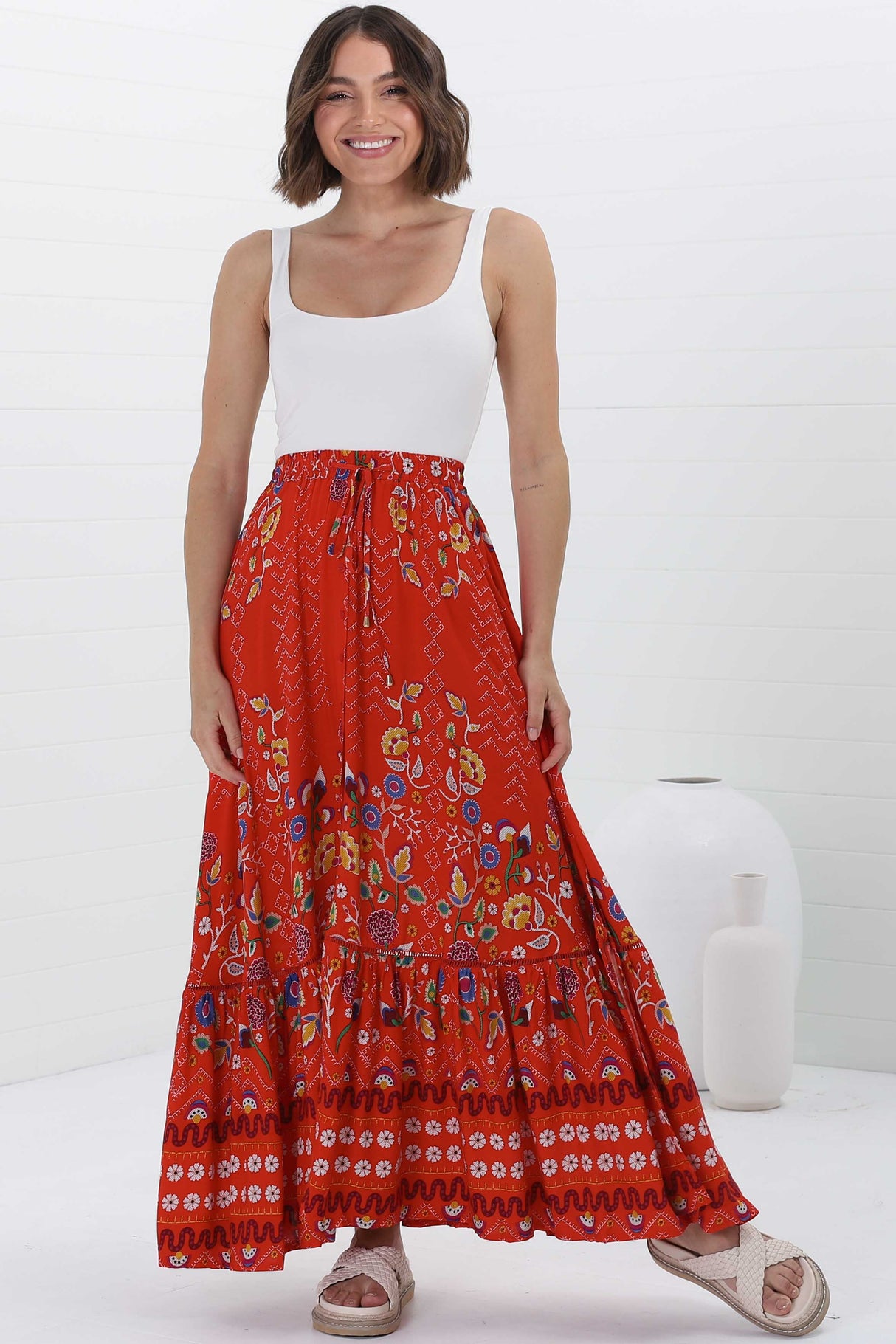 JAASE - Daphne Maxi Skirt: Tiered High Waisted Maxi Skirt in Sweet Escape Print