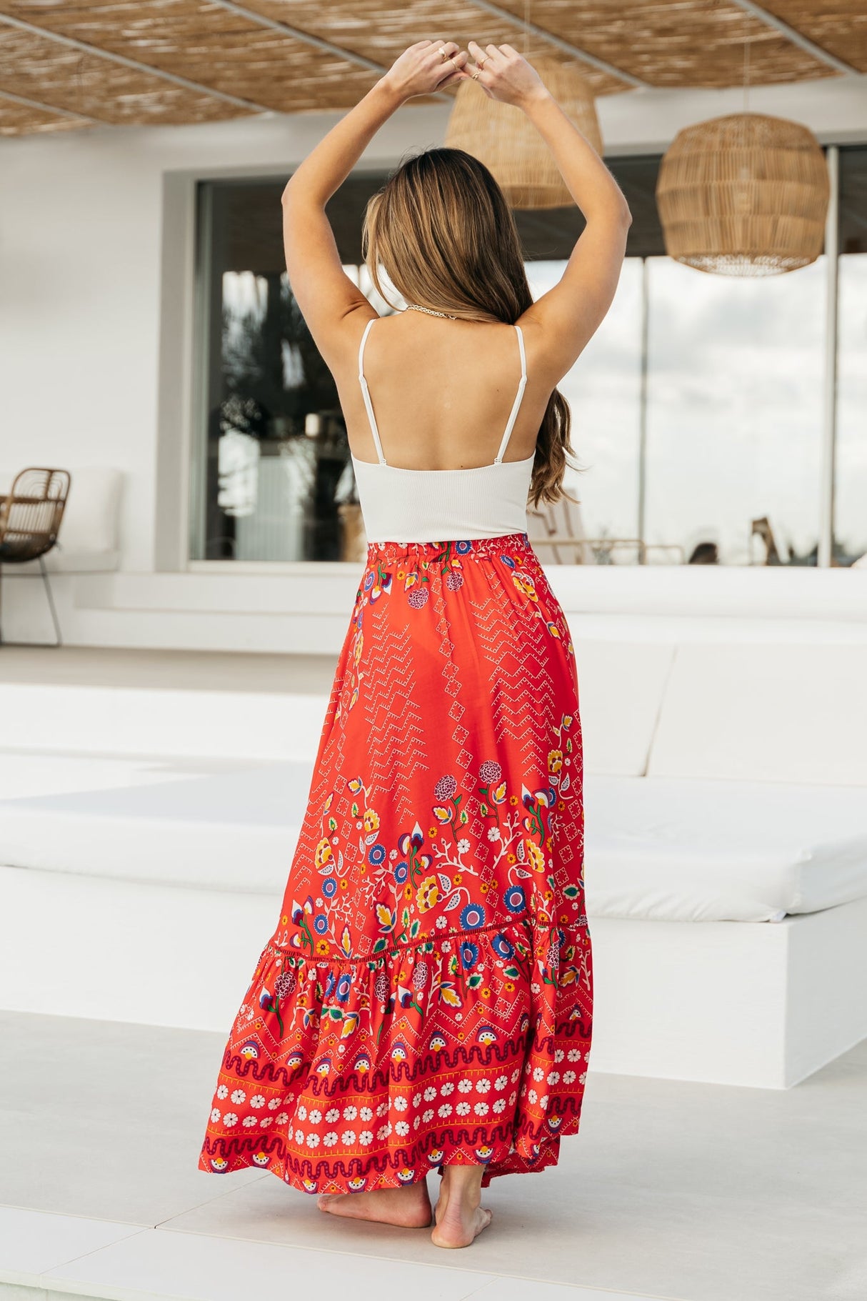 JAASE - Daphne Maxi Skirt: Tiered High Waisted Maxi Skirt in Sweet Escape Print