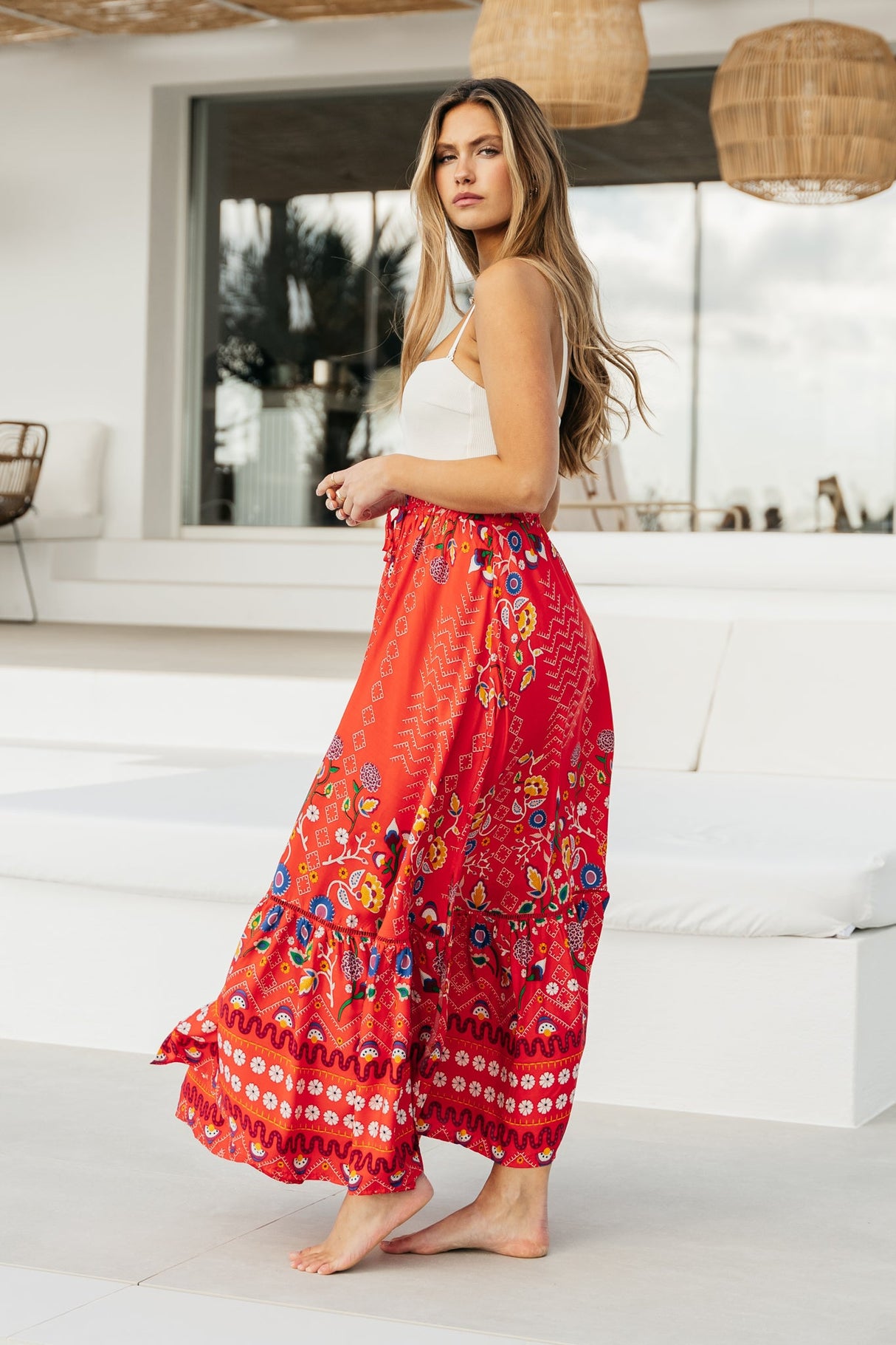 JAASE - Daphne Maxi Skirt: Tiered High Waisted Maxi Skirt in Sweet Escape Print