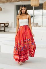 JAASE - Daphne Maxi Skirt: Tiered High Waisted Maxi Skirt in Sweet Escape Print