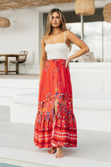 JAASE - Daphne Maxi Skirt: Tiered High Waisted Maxi Skirt in Sweet Escape Print