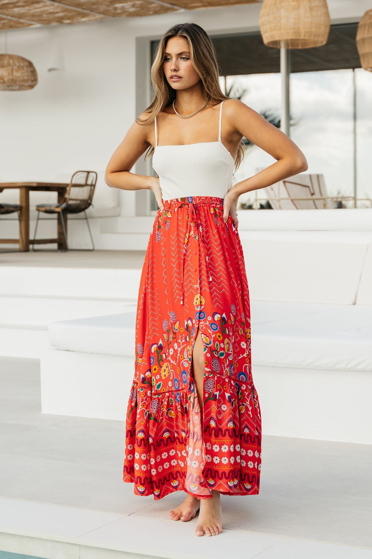 JAASE - Daphne Maxi Skirt: Tiered High Waisted Maxi Skirt in Sweet Escape Print