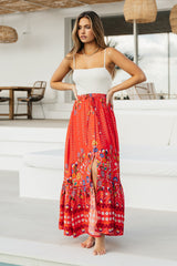 JAASE - Daphne Maxi Skirt: Tiered High Waisted Maxi Skirt in Sweet Escape Print