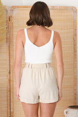Dapper Shorts - Linen Blend Hight Waist Tailored Shorts in Beige