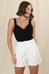 Dapper Shorts - Linen Blend Hight Waist Tailored Shorts in White