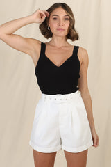 Dapper Shorts - Linen Blend Hight Waist Tailored Shorts in White