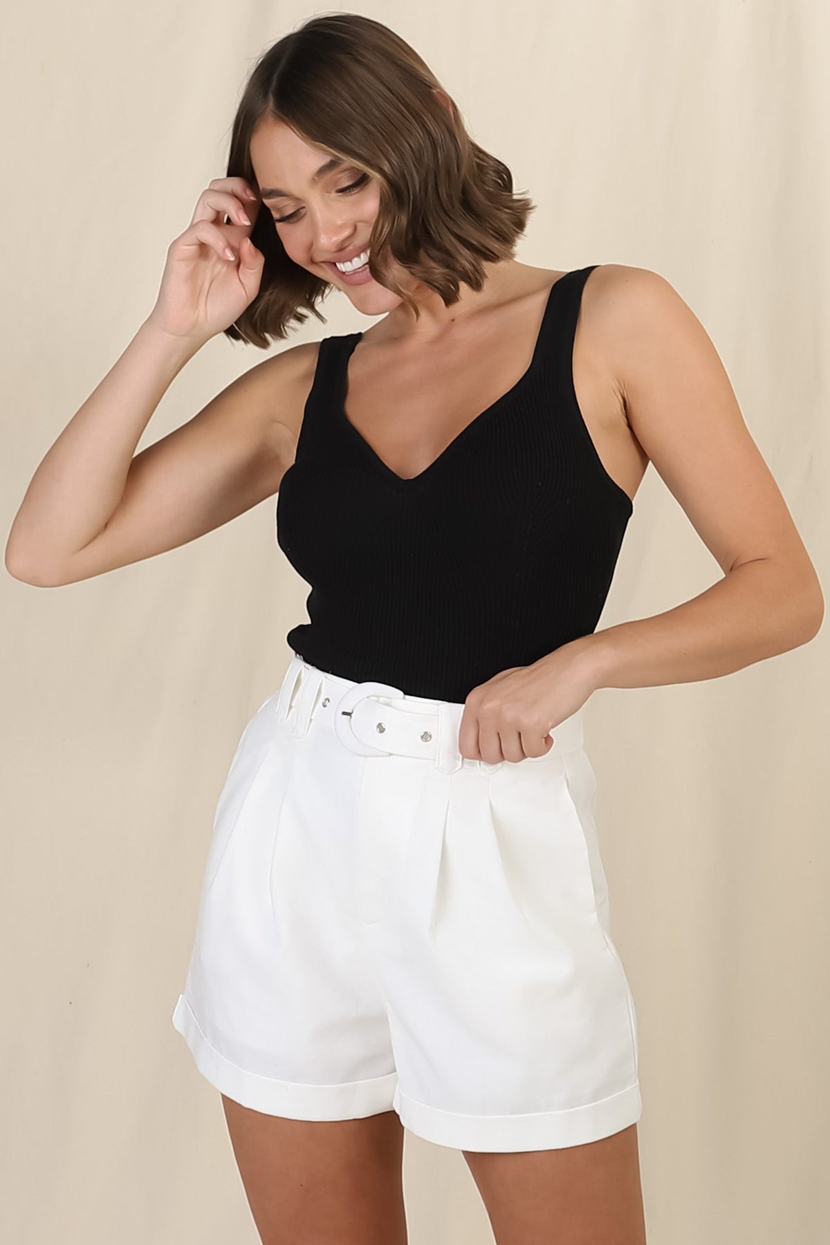 Dapper Shorts - Linen Blend Hight Waist Tailored Shorts in White