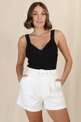Dapper Shorts - Linen Blend Hight Waist Tailored Shorts in White